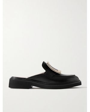 Roger Vivier Viv Rangers Embellished Leather Slippers - Black