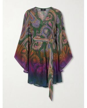Etro Belted Paisley-Printed Jersey Mini Dress - Blue