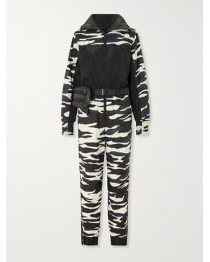 Holden Powder Belted Zebra-Print Recycled Ski Suit - Black