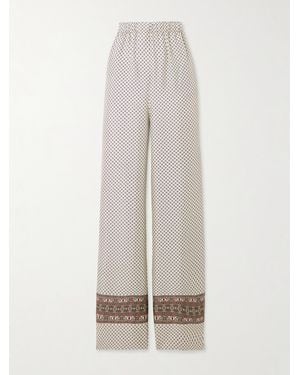 Loro Piana Valerio Printed Silk-Twill Wide-Leg Trousers - White