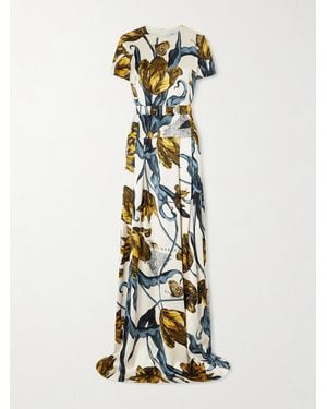 Erdem Belted Printed Satin Gown - White