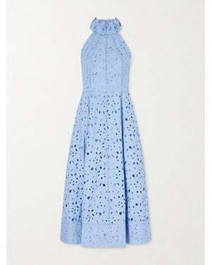 Rebecca Vallance Nuvola Appliquéd Broderie Anglaise Cotton Halterneck Midi Dress - Blue