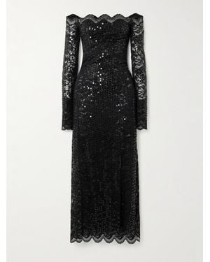 Rabanne Off-The-Shoulder Sequined Stretch-Lace Maxi Dress - Black