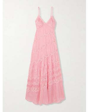 LoveShackFancy Idalia Lace-Trimmed Tiered Silk-Satin Maxi Dress - Pink