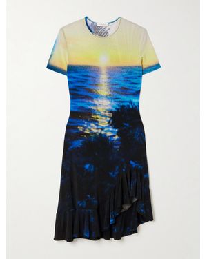 Rabanne Asymmetric Printed Stretch-Jersey Mini Dress - Blue