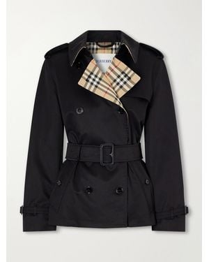 Burberry Double-Breasted Belted Checked Cotton-Gabardine Trench Coat - Black