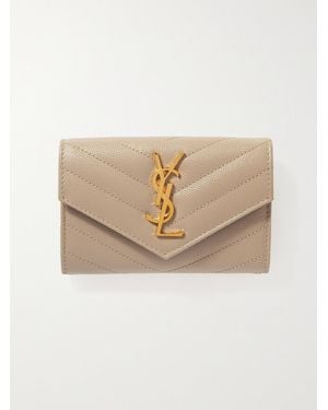Saint Laurent Monogramme Envelope Portemonnaie Aus Gestepptem Strukturiertem Leder - Natur