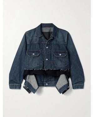 Sacai Mehrlagige Jacke Aus Denim Und Wollfilz Mit Fransen - Blau