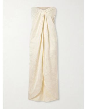 Johanna Ortiz Graceful Strapless Twisted Knotted Satin-Jacquard Top - Natural