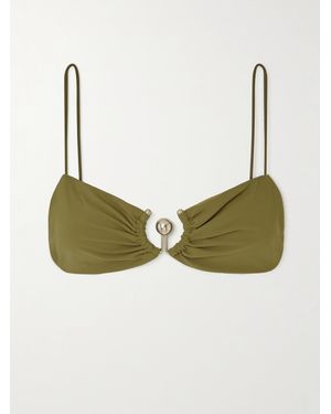Christopher Esber Orbit Embellished Ruched Bikini Top - Green