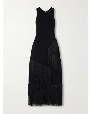 Aje. Align Fringe-Trimmed Knitted Maxi Dress - Black