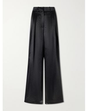 Abadia Pleated Satin High-Waist Wide-Leg Trousers - Black