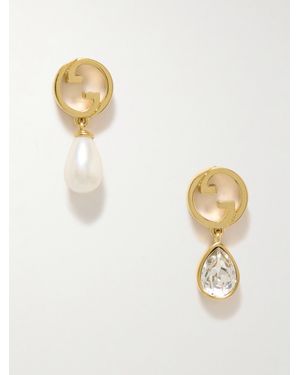Gucci Blondie Goldfarbene Ohrringe Mit Kunstperle Und Kristall - Natur