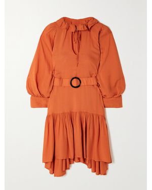 Evarae Net Sustain Marais Belted Ruffled Swiss-Dot Tencel Lyocell Mini Dress - Orange