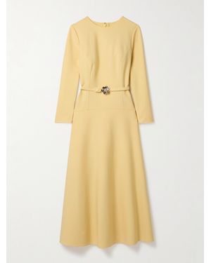Oscar de la Renta Belted Wool-Blend Midi Dress - Yellow
