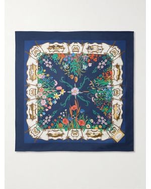 Gucci Floral-Print Silk-Twill Scarf - Blue