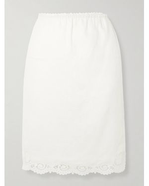 Posse Darya Lace-Trimmed Linen And Cotton-Blend Midi Skirt - White