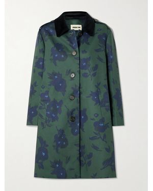 ShuShu/Tong Velvet-Trimmed Floral-Print Woven Trench Coat - Green