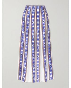 Emporio Sirenuse Aurelia Pleated Printed Linen Midi Skirt - Blue