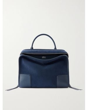Loewe Amazona Leather-Trimmed Suede Tote - Blue