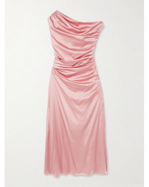 STAUD Phare Draped Silk-Blend Midi Dress - Pink