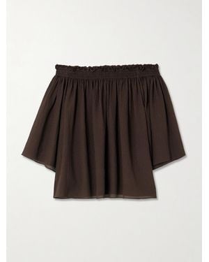 JOSEPH Emi Off-The-Shoulder Shirred Seersucker Top - Black