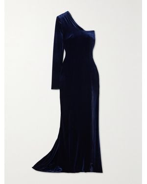 Galvan London Rosie One-Sleeve Stretch-Velvet Gown - Blue