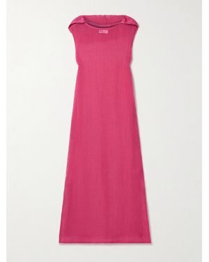 Lisa Marie Fernandez Hooded Crinkled Linen-Blend Gauze Maxi Dress - Pink