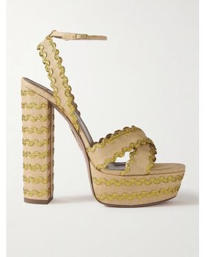 Aquazzura Ric Rac 140 Raffia Platform Sandals - Metallic