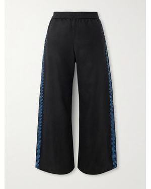 SEBLINE Embroidered Wool Wide-Leg Trousers - Black