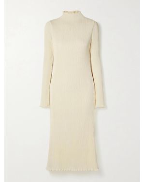 Danielle Frankel Adrienne Open-Back Plissé Stretch-Satin Midi Dress - Natural