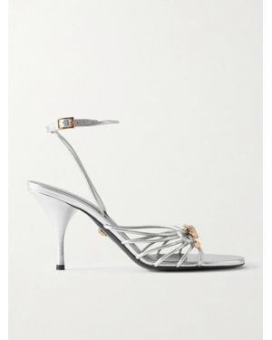 Versace Sandalen Aus Metallic-Leder Mit Verzierung - Weiß