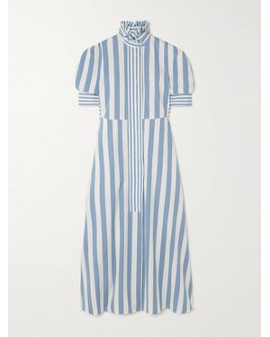 Thierry Colson Venetia Pleated Striped Cotton-Poplin Midi Dress - Blue