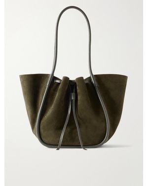Proenza Schouler Large Leather-Trimmed Ruched Suede Tote - Natural
