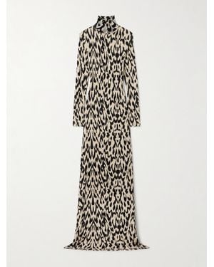 Brandon Maxwell The Camille Leopard-Print Cashmere Turtleneck Maxi Dress - White