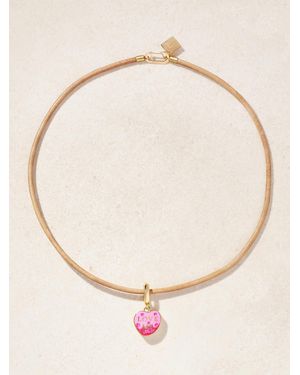 Lauren Rubinski Love Me 14-Karat, Enamel And Cord Necklace - Natural
