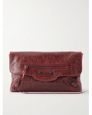 Balenciaga Le City Crinkled-Leather Clutch - Red