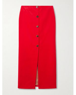 Blazé Milano Jealousy Malaya Button-Embellished Cotton And Linen-Blend Velvet Midi Skirt - Rot
