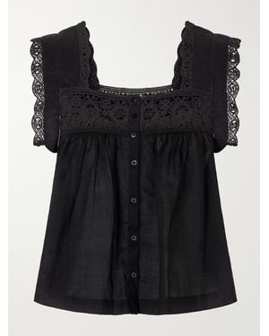 Citizens of Humanity Mia Embroidered Pleated Ramie Blouse - Black