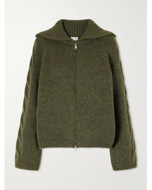 Moncler Logo-Appliqué Cable Wool-Blend Cardigan - Green