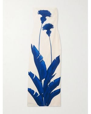 ANDRES OTALORA Costera Strapless Tie-Detail Floral-Print Linen Maxi Dress - Blue