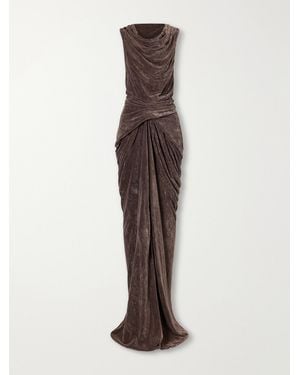 Rick Owens Strutter Draped Velvet Floor-Length Gown - Natural