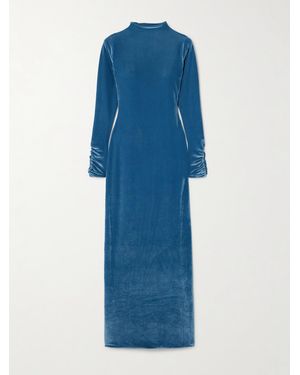 Maygel Coronel Fragola Open-Back Stretch-Velvet Maxi Dress - Blue