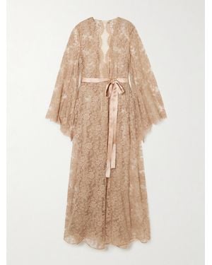 Rosamosario Classic Love Belted Satin-Trimmed Cotton-Blend Lace Robe - Natural