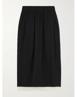 Maria McManus Tulip Lace-Trimmed Satin Midi Skirt - Black
