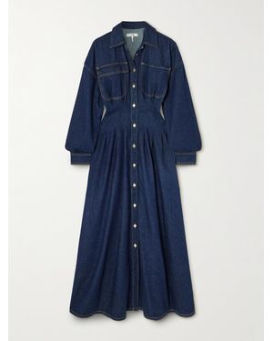FRAME The Nipped Pleated Denim Maxi Dress - Blue