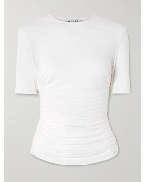 Alaïa Ruched Stretch-Jersey T-Shirt - White