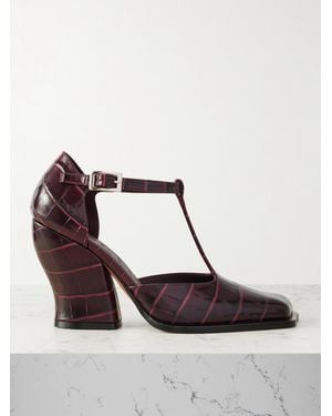 Loewe Onda Croc-Effect Leather Pumps - Red