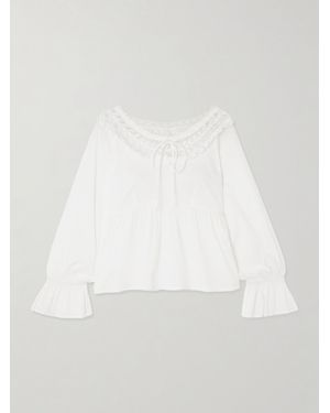 Posse Danielle Lace-Trimmed Cotton Blouse - White