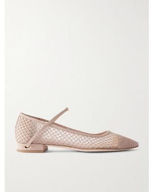 Jennifer Chamandi Lorenzo 20 Mesh And Suede Point-Toe Flats - Natural